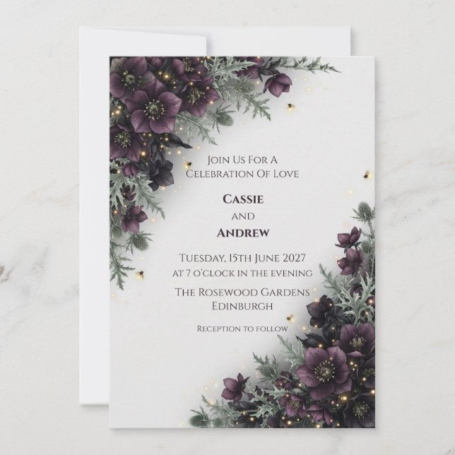 Faire-part de mariage Chardon Violet Foncé (Devant)