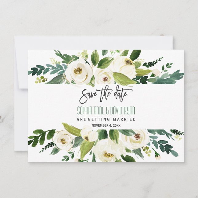 Faire-part de mariage Charm Watercolor White Flora (Devant)