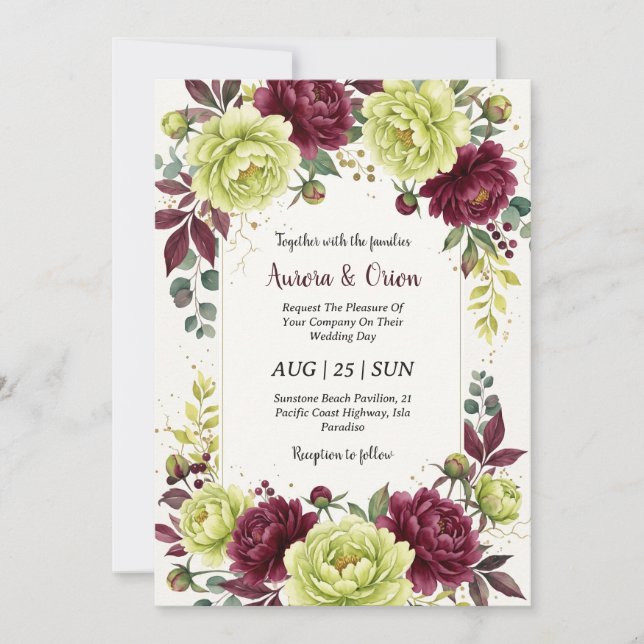 faire-part de mariage chartreuse et burgundy (Devant)