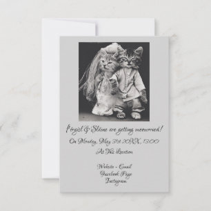 Faire-part de mariage chat noir et blanc vintage