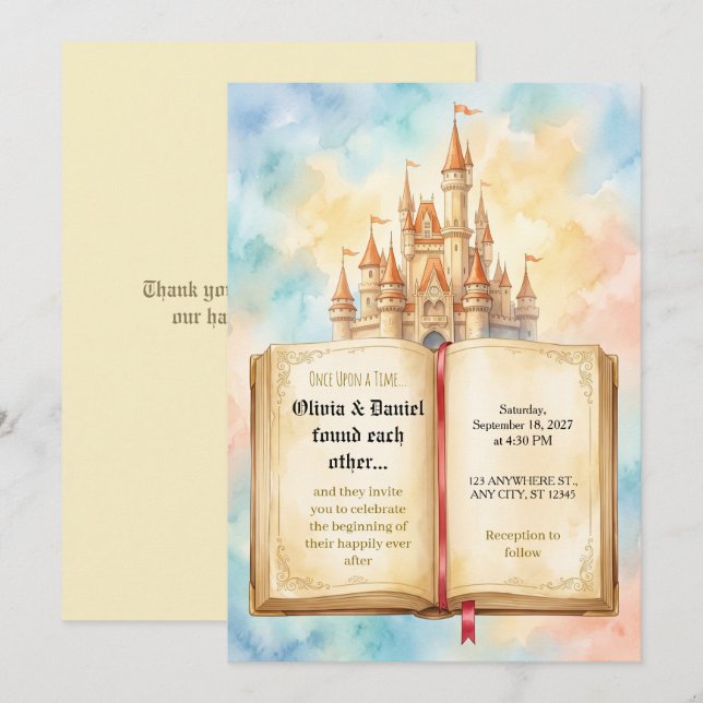 Faire-part de mariage Château de conte de fées pas (Devant / Derrière)