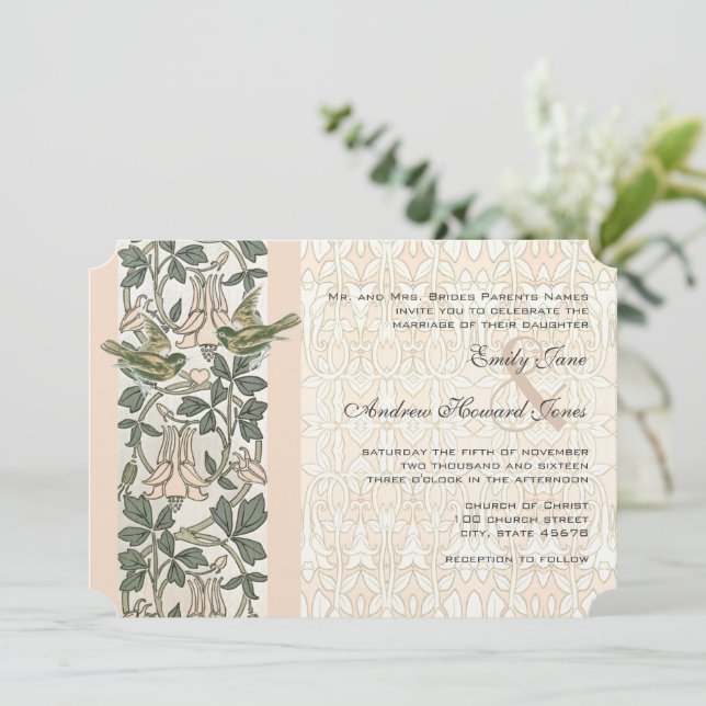 Faire-part de mariage Chèvrefeuille Oiseaux Vintag (Debout devant)
