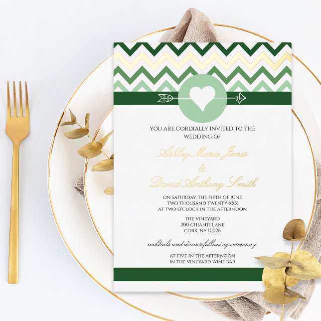 Faire-part de mariage Chevron émeraude vert or feu (Créateur téléchargé)