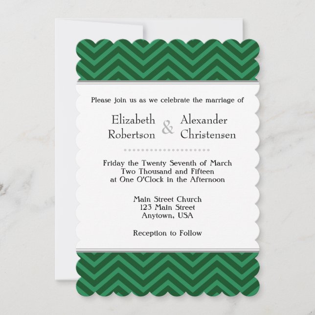 Faire-part de mariage Chevron Vert foncé (Devant)