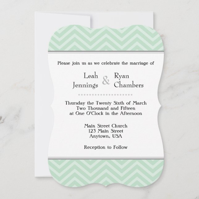 Faire-part de mariage Chevron vert Mint (Devant)