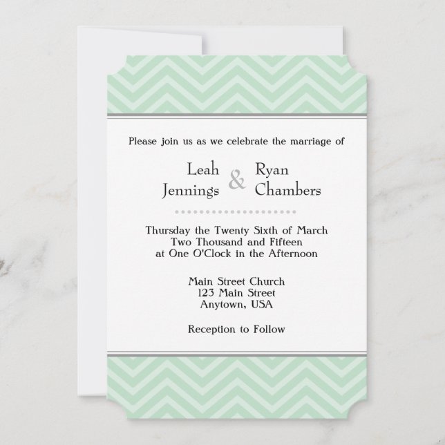 Faire-part de mariage Chevron vert Mint (Devant)