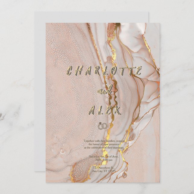 Faire-part de mariage chic à l'encre d'alcool (Devant / Derrière)