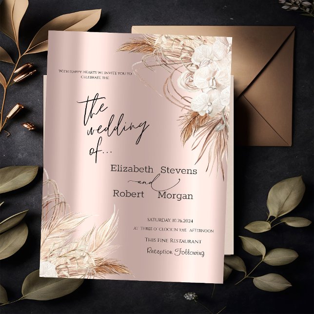 Faire-part de mariage chic bohème fleurs rose gold (Créateur téléchargé)