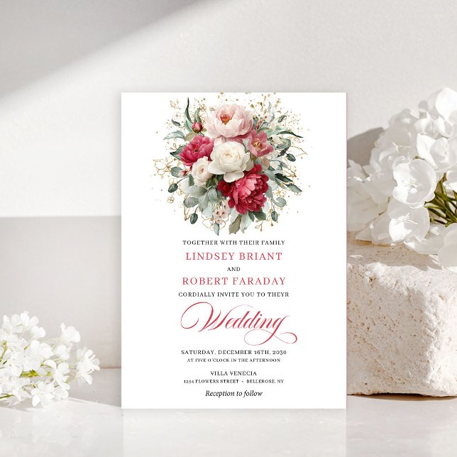 Faire-part de mariage Chic Boho Rouge Blush Verdur (Chic Boho Red Blush Greenery Wedding Invitation)
