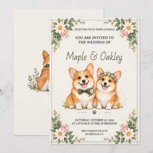 Faire-part de mariage chic Corgi floral rustique