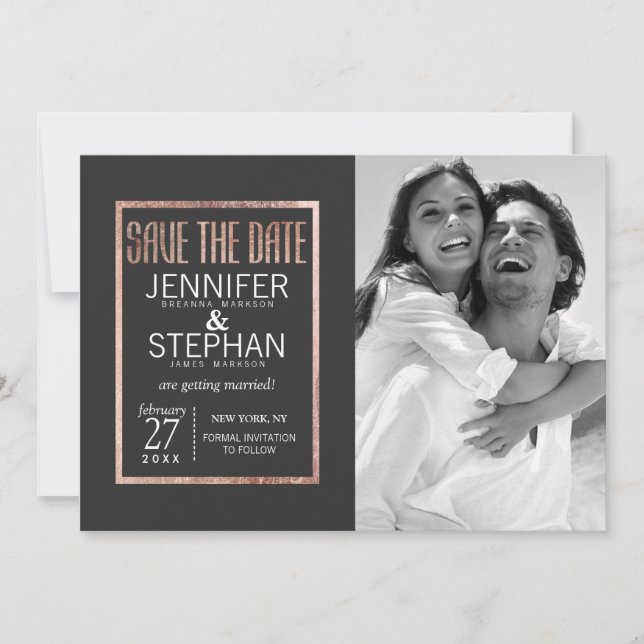 Faire-Part de Mariage Chic en Faux Or Rose (Devant)
