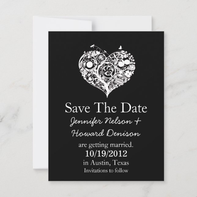 Faire-part de mariage chic en noir et blanc en for (Devant)