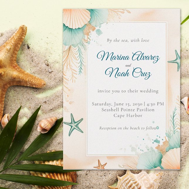 Faire-part de mariage chic et côtier à l'aquarelle (Créateur téléchargé)