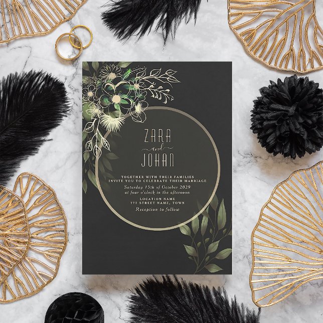 Faire-part de mariage chic gothique or et noir (Créateur téléchargé)