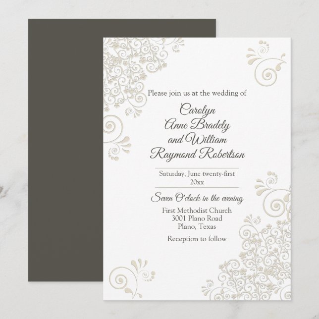 Faire-part de mariage Chic Ivory Flourishes (Devant / Derrière)