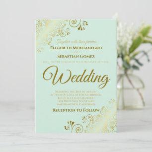 Faire-part de mariage chic vert néo-menthe avec fr