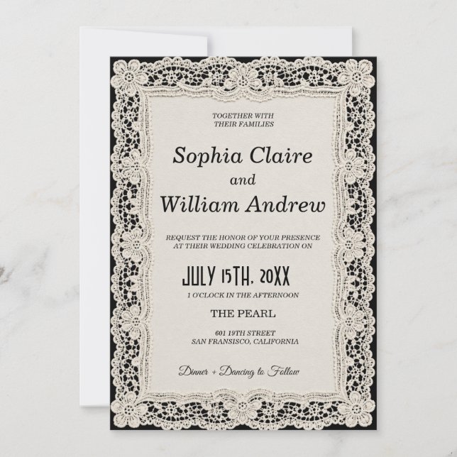 Faire-part de mariage Chocolate Black Lace Old Mon (Devant)
