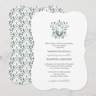Faire-part de mariage chrétien à crête de vert sau