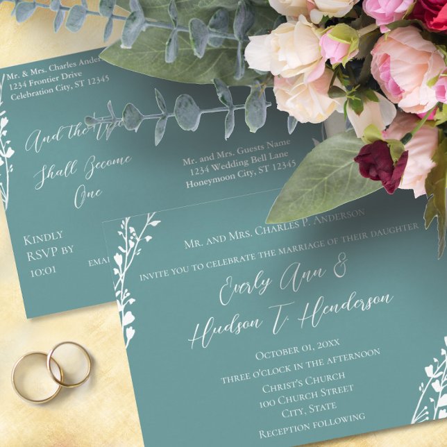 Faire-part de mariage chrétien bleu sarcelle (Créateur téléchargé)