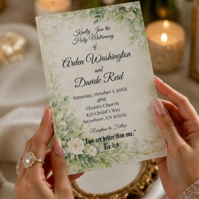 Faire-part de mariage chrétien floral vert sauge (Créateur téléchargé)