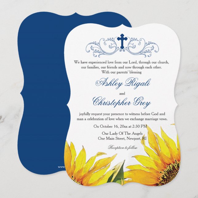 Faire-part de mariage chrétien - Tournesols (Devant / Derrière)