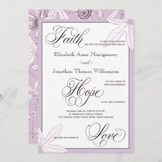 Faire-part de mariage chrétienne botanique pourpre