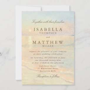 Faire-part de mariage ciel de plage à l'aquarelle