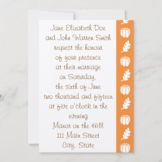 Faire-part de mariage Citrouille en orange (Devant)