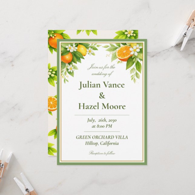 Faire-part de mariage Citrus Garden Orange & Lemon (Devant/Arrière en situation)
