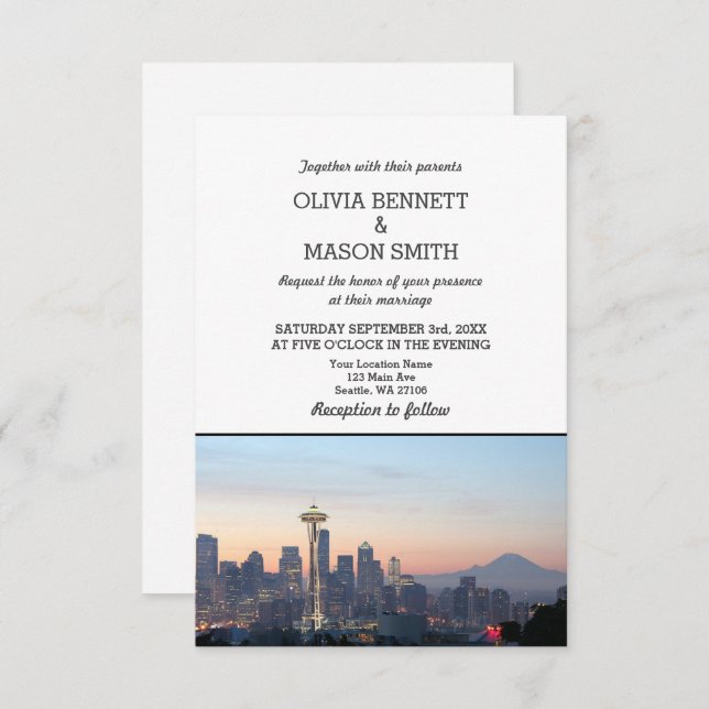 Faire-part de mariage Cityscape de Seattle Wa (Devant / Derrière)