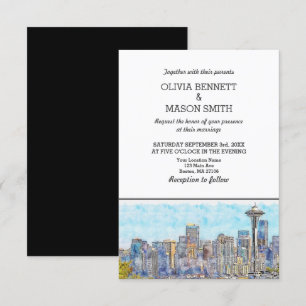 Faire-part de mariage Cityscape de Seattle Wa Skyl