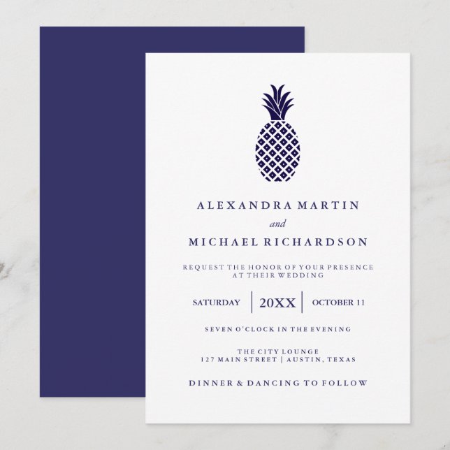 Faire-part de mariage classique à ananas de la mar (Devant / Derrière)