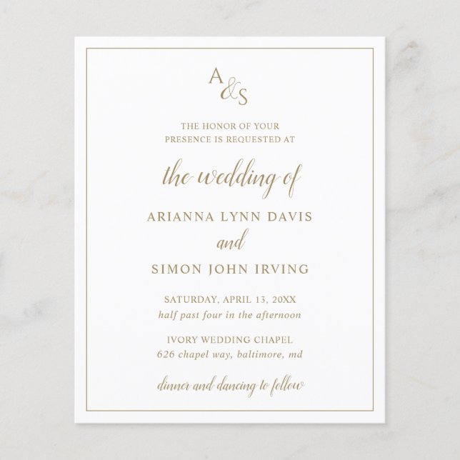 Faire-part de mariage classique à budget monogramm (Devant)