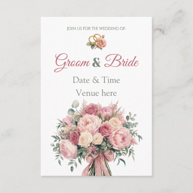 Faire-part de mariage classique avec anneaux et bo (Devant)