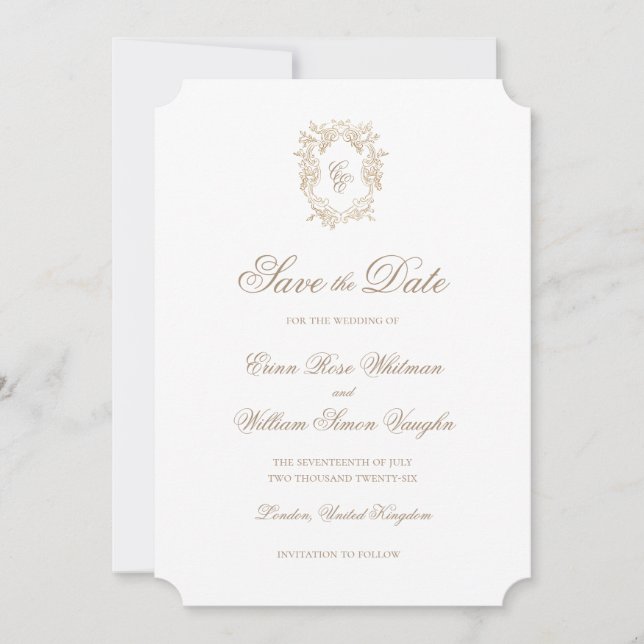 Faire-part de mariage classique avec blason à la d (Devant)