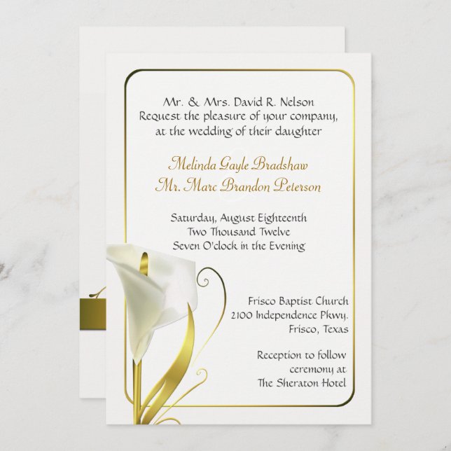 Faire-part de mariage classique de l'ivoire Calla  (Devant / Derrière)