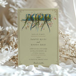 Faire-part de mariage classique de perroquet orné<br><div class="desc">Ce faire-part de mariage présente un design intemporel qui reflète à la fois l'élégance de l'esthétique vintage et la sérénité de la nature. Sur le devant, un arrière - plan kaki sophistiqué bordé de motifs d'angle complexes dans un taupe complémentaire, créant un cadre raffiné pour l'oeuvre d'art centrale. Deux perroquets,...</div>