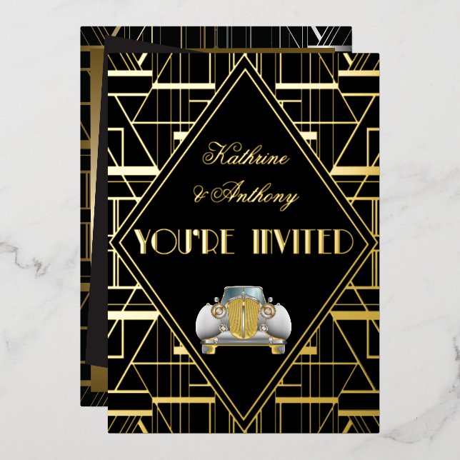 Faire-Part de Mariage Classique Gatsby Deco (Recto/Verso)