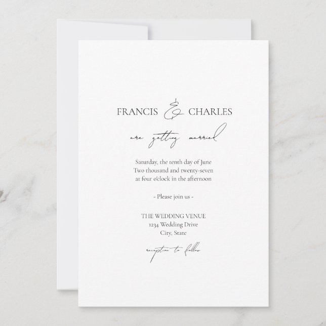 Faire-part de mariage classique minimaliste modern (Devant)