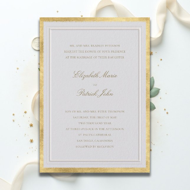 Faire-Part de Mariage Classique Moderne Formel en  (formal traditional wedding invitation modern classic double frame gold ballroom black tie ivory)