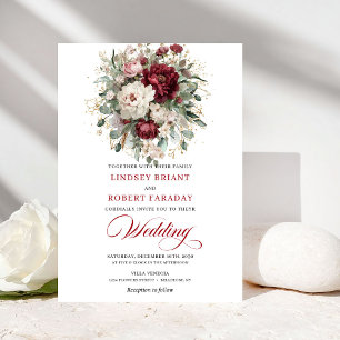 Faire-part de mariage classique or et floral blanc