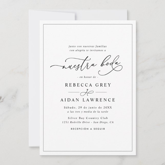 Faire-Part de Mariage Classique Simple Tout-en-Un  (Devant)