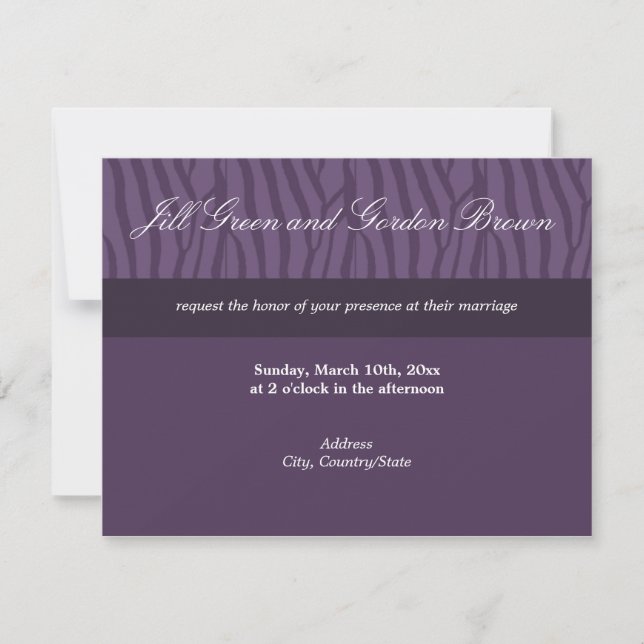 Faire-part de mariage Classy Purple Zebra (Devant)
