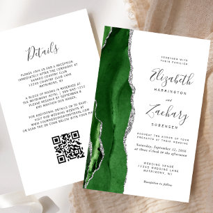 Faire-part de mariage Code QR argent Vert Chasseur