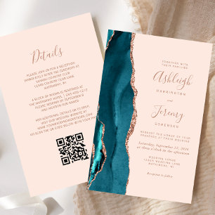 Faire-part de Mariage Code QR Blush Rose Doré Budg
