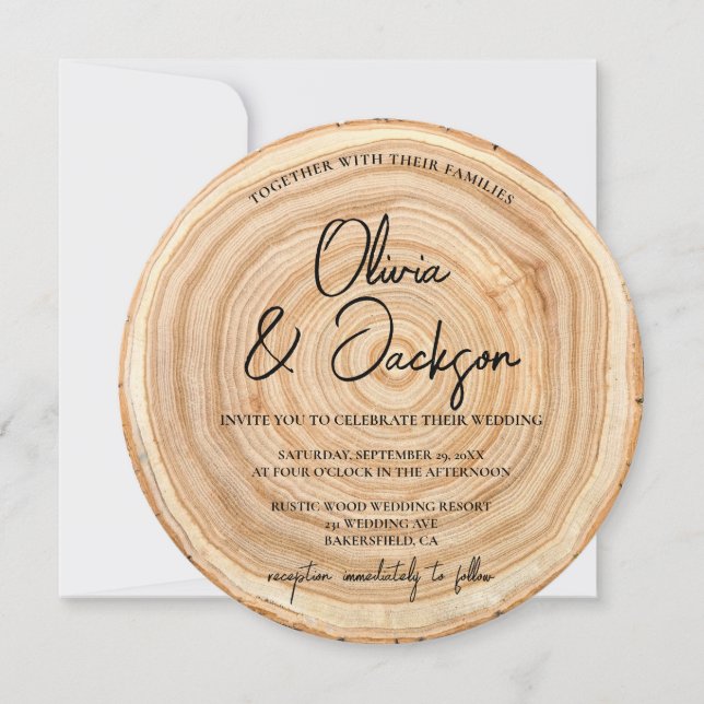 Faire-Part de Mariage Code QR Bois Rustique (Devant)