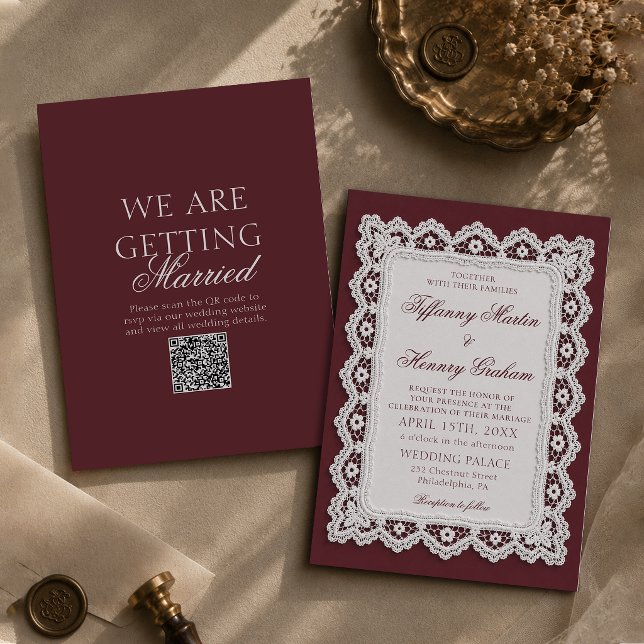 Faire-part de mariage Code QR Broderie d'Argent Vi (Créateur téléchargé)