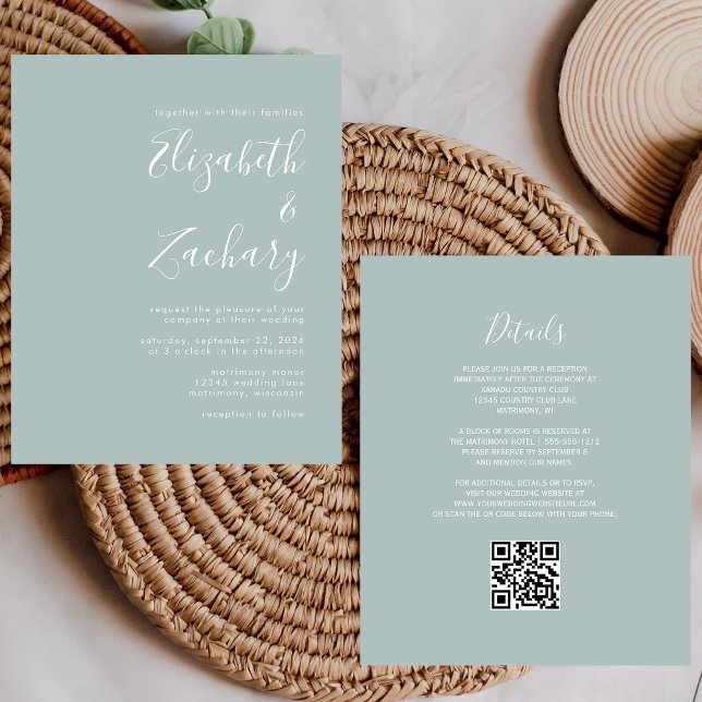 Faire-part de mariage Code QR Budget Script Sea Gl (Créateur téléchargé)
