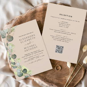 Faire-part de mariage code QR Eucalyptus tout-en-u