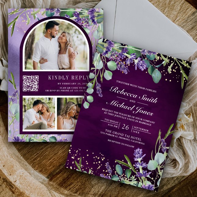 Faire-part de mariage code QR lavande eucalyptus p (Créateur téléchargé)
